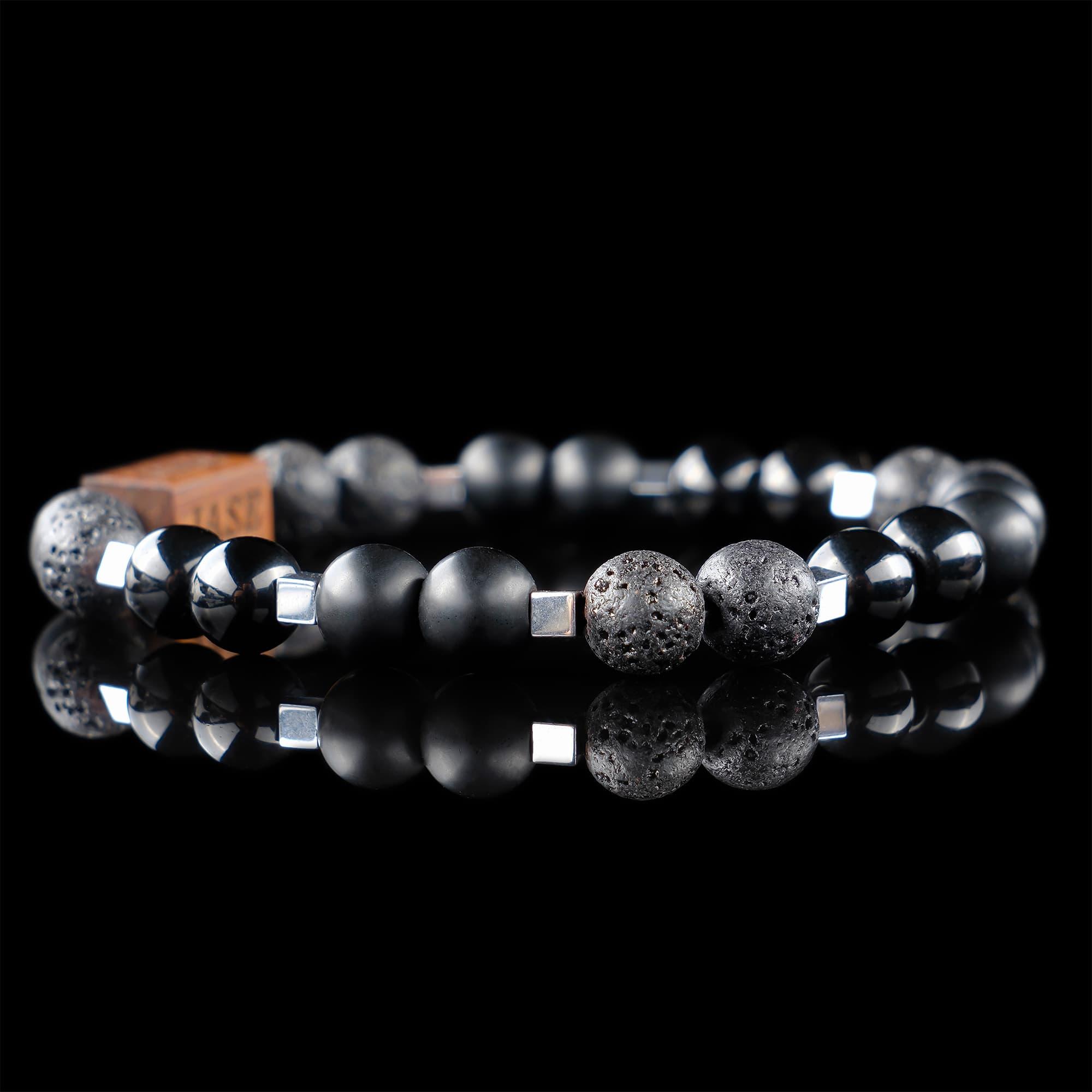 Lava, Onyx, Hematite & Wood Beaded Bracelet | Unisex Bracelet