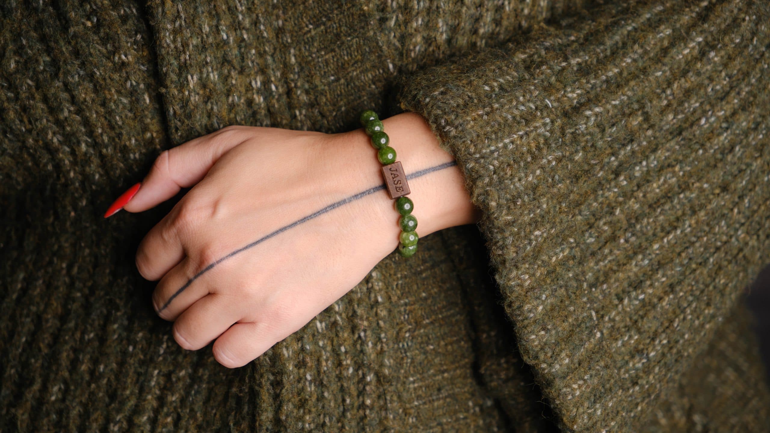 Nephrite Jade & Wood Beaded Bracelet | Unisex Bracelet