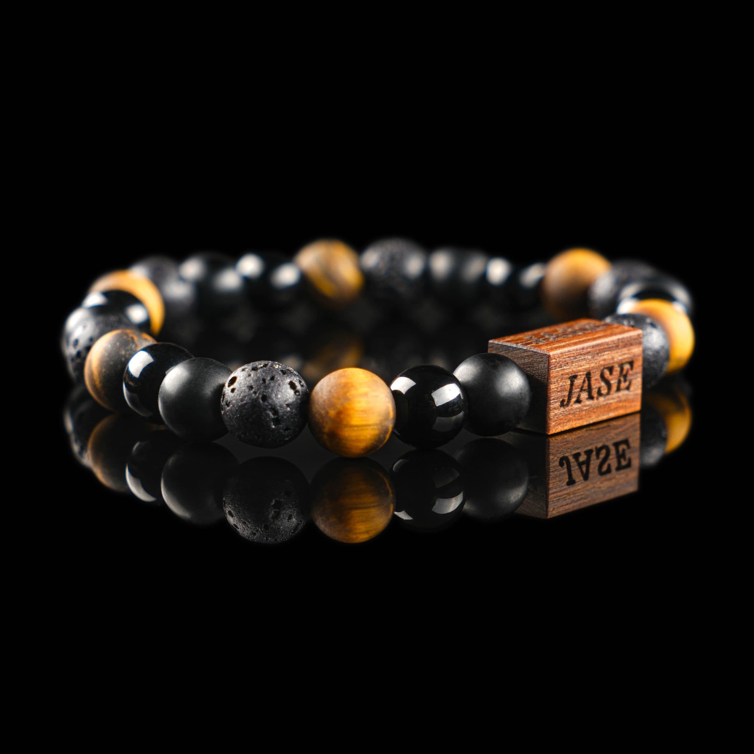 Tiger Eye, Lava Stone, Onyx Wood Beaded Bracelet | Unisex Bracelet