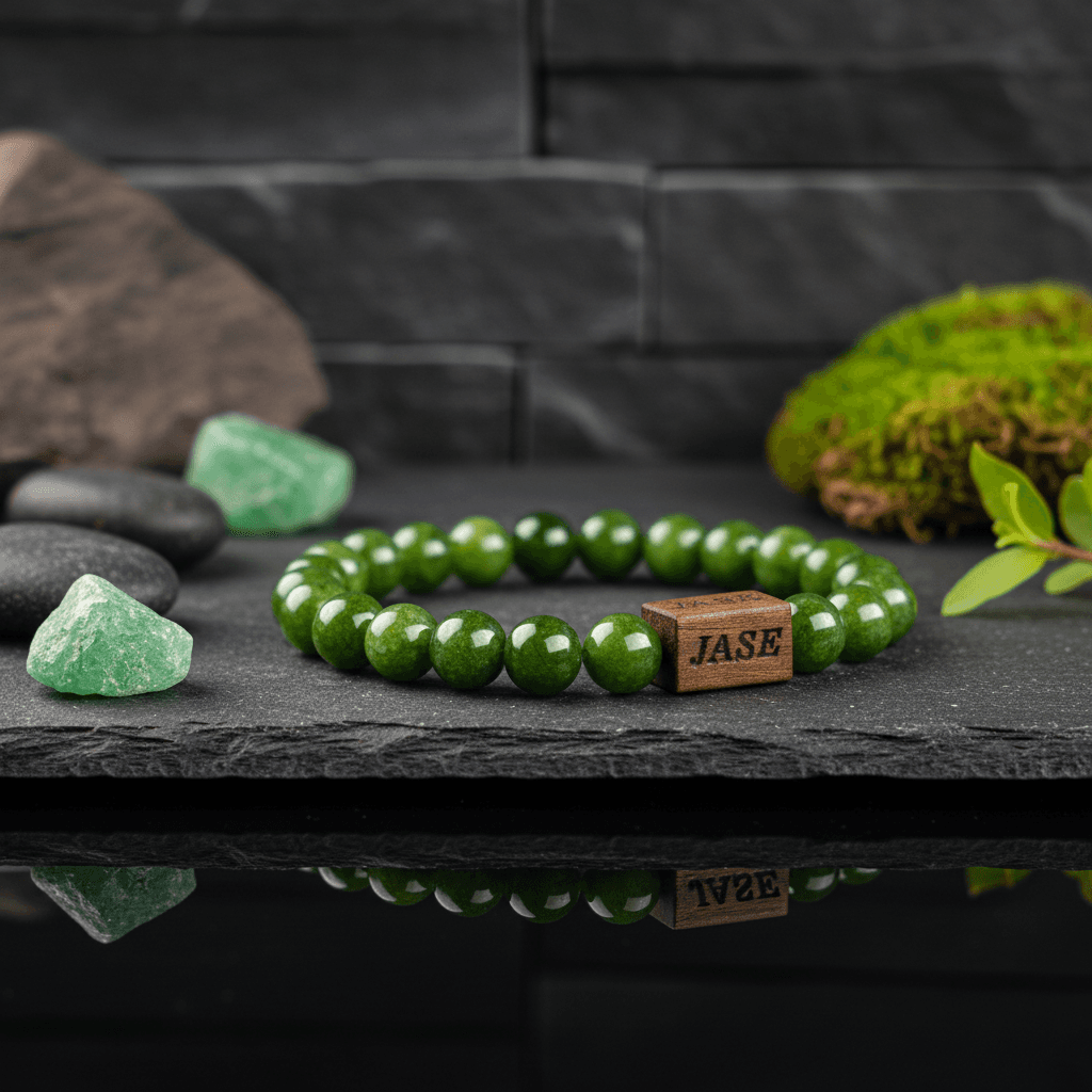 Nephrite Jade & Wood Beaded Bracelet | Unisex Bracelet