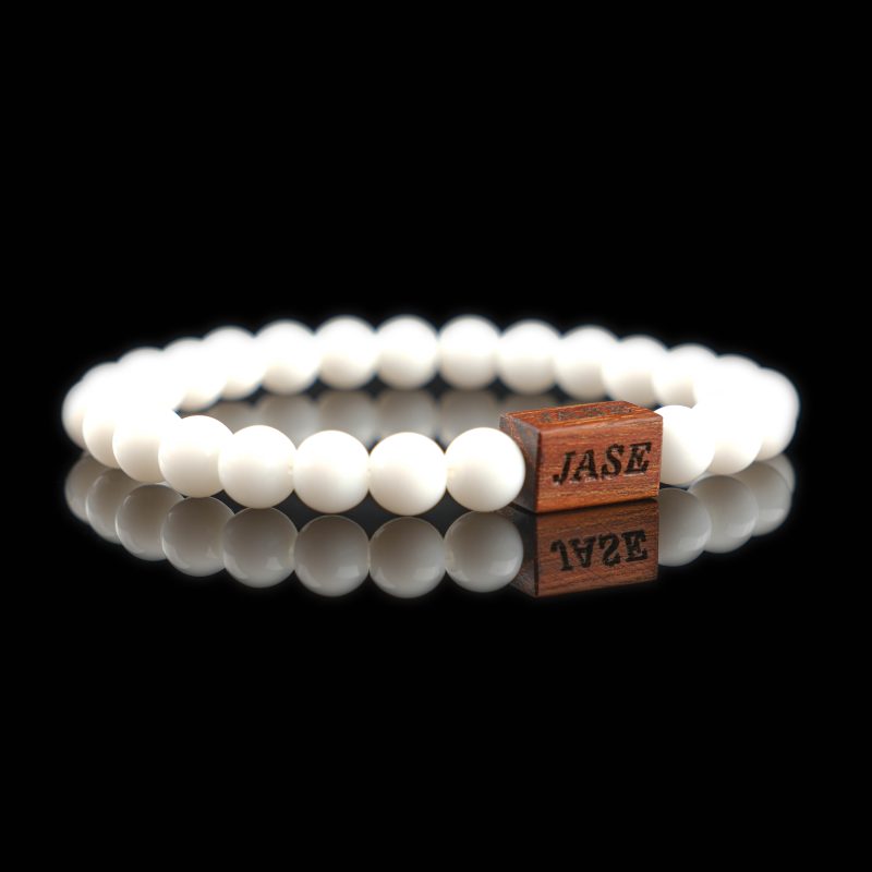 White Agate & Wood Beaded Bracelet | Unisex Bracelet