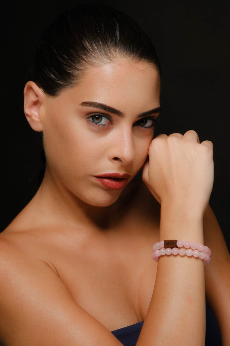 Pink Agate & Wood Beaded Bracelet | Unisex Bracelet - Image 2