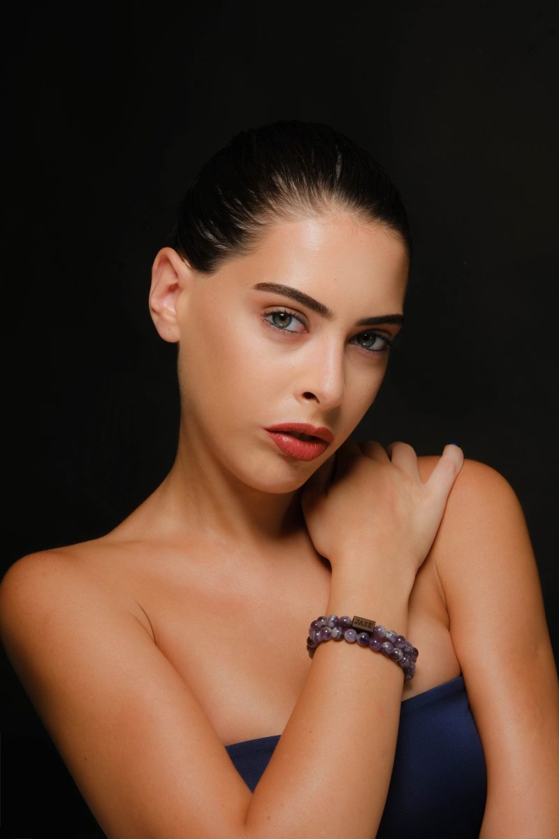 Purple Amethyst & Wood Beaded Bracelet | Unisex Bracelet - Image 2