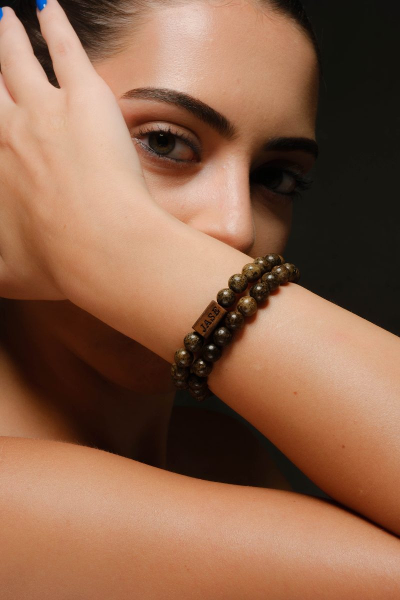 Brown Agate & Wood Beaded Bracelet | Unisex Bracelet - Image 2