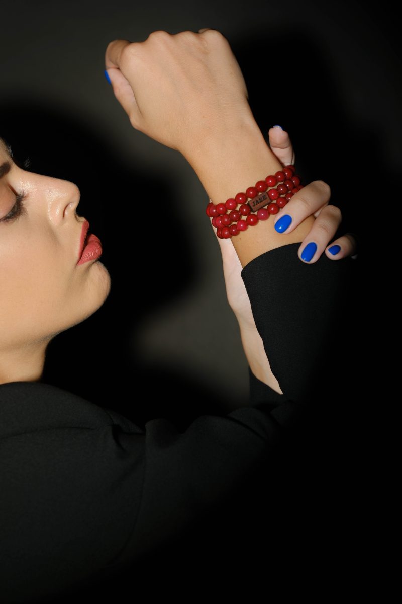 Red Agate & Wood Beaded Bracelet | Unisex Bracelet - Image 3