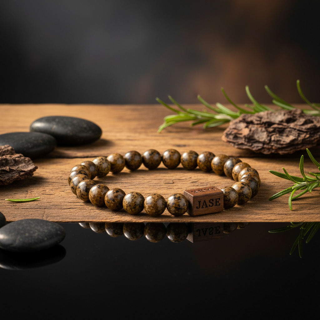 Brown Agate & Wood Beaded Bracelet | Unisex Bracelet - Image 2