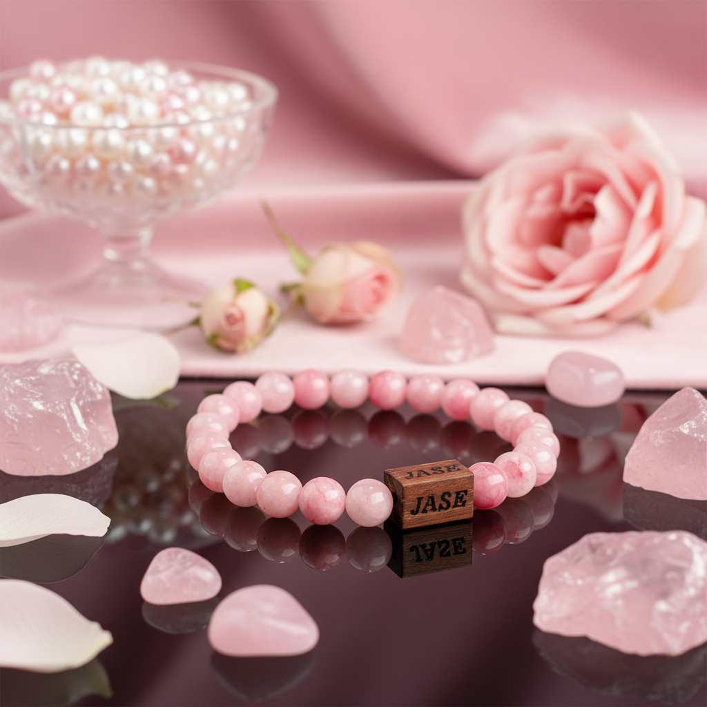 Pink Agate & Wood Beaded Bracelet | Unisex Bracelet | 8MM - Image 2