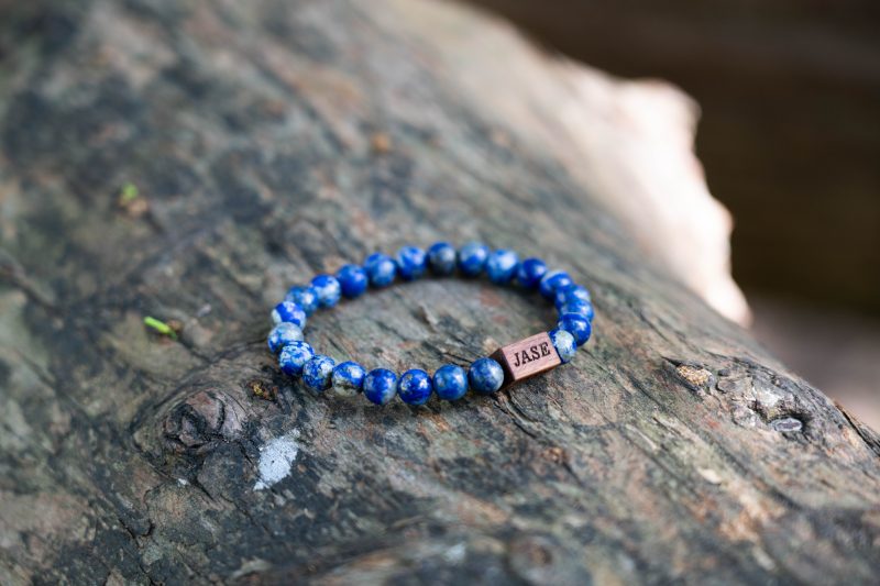 Deep Blue Lazurite & Wood Beaded Bracelet | Unisex Bracelet - Image 4