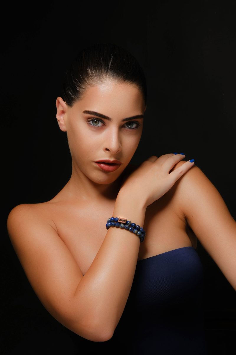 Deep Blue Lazurite & Wood Beaded Bracelet | Unisex Bracelet - Image 2