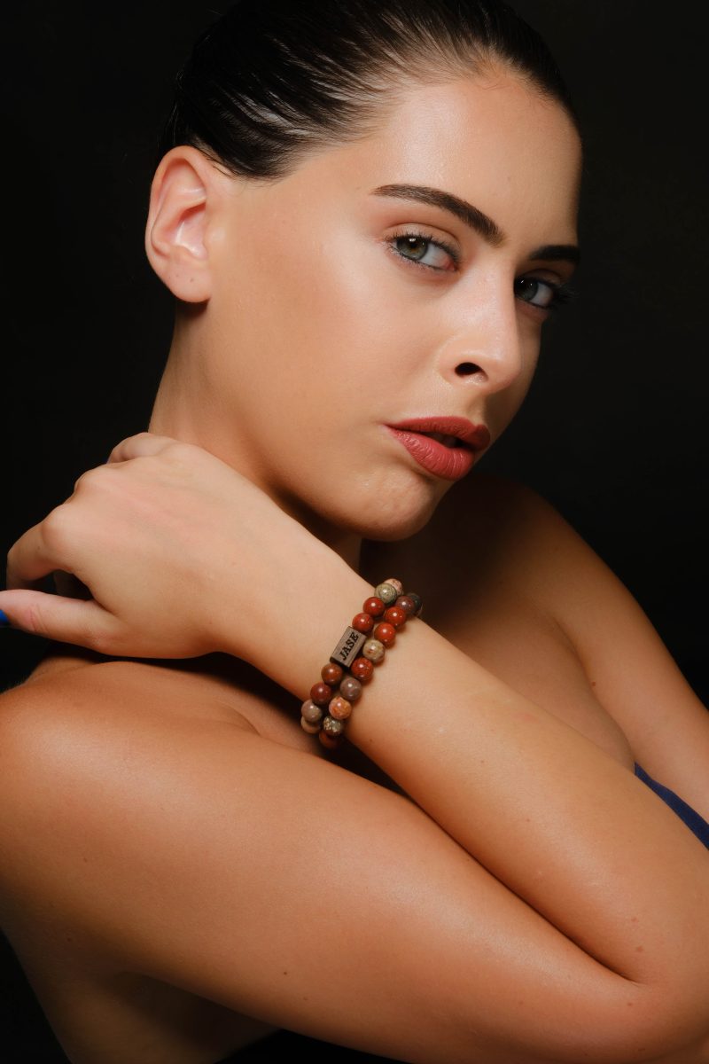 Picture Jasper & Wood Beaded Bracelet | Unisex Bracelet - Image 2