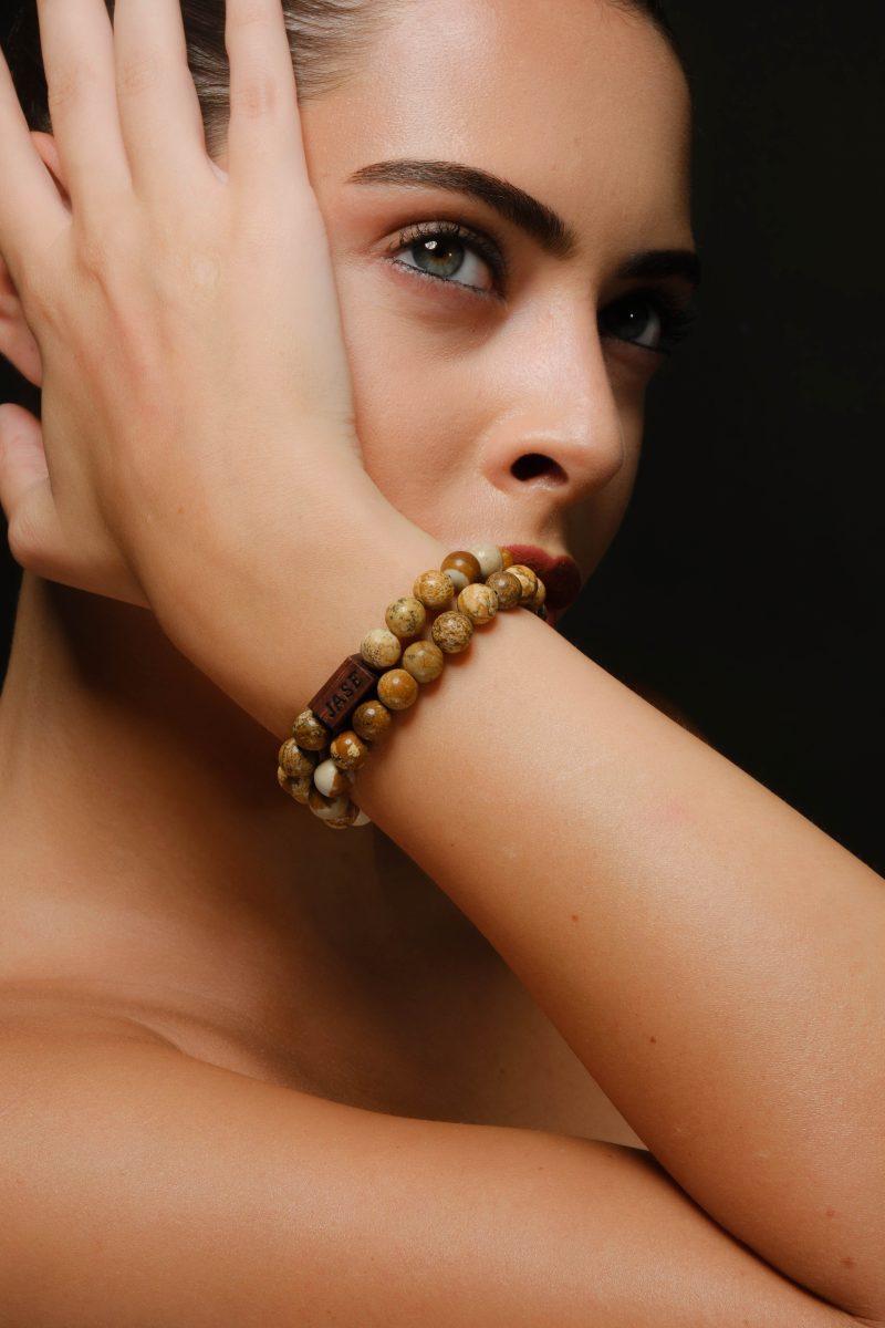 Desert Jasper & Wood Beaded Bracelet | Unisex Bracelet - Image 2