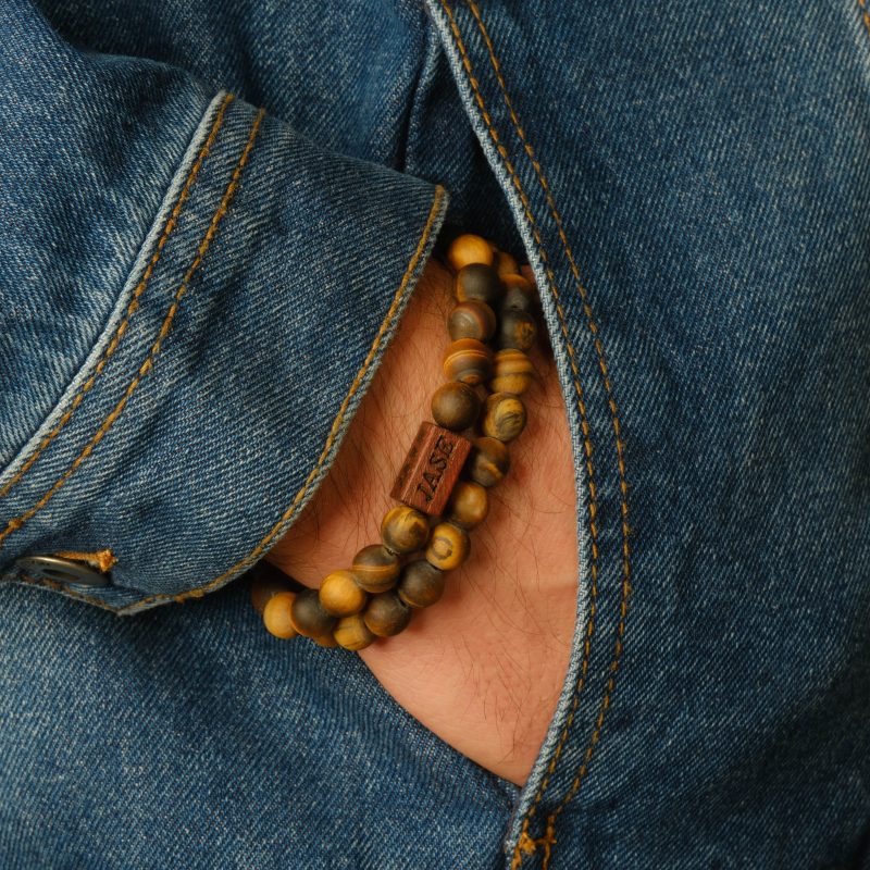 Tiger Eye & Wood Beaded Bracelet | Unisex Bracelet - Image 3