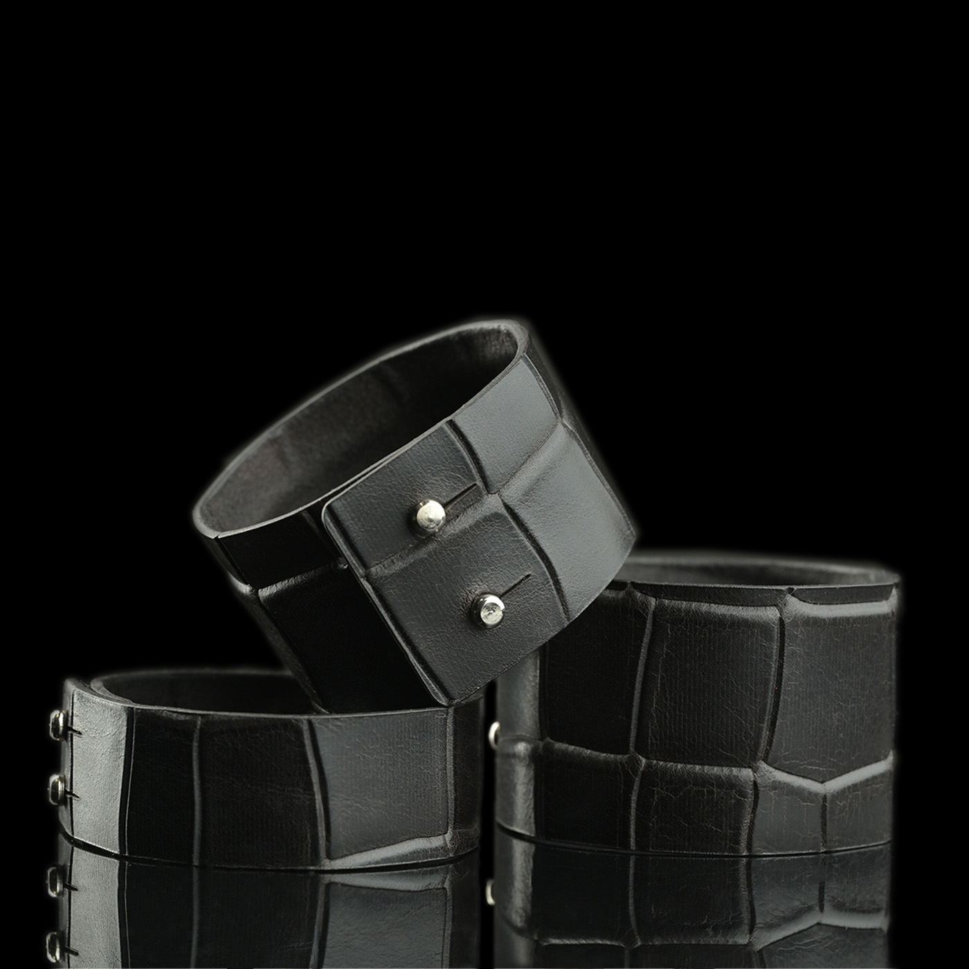 Black Italian Leather Bracelet - Image 3