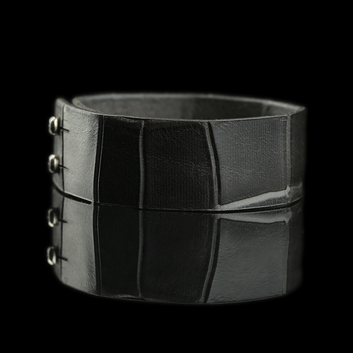 Black Italian Leather Bracelet - Image 2